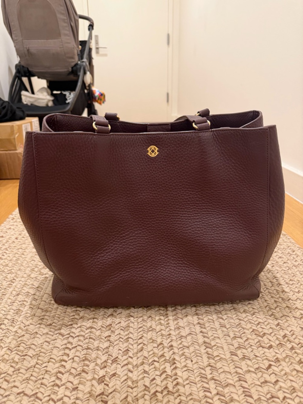 Dagne Dover Pebbled Burgundy Allyn Tote with Gold Accent